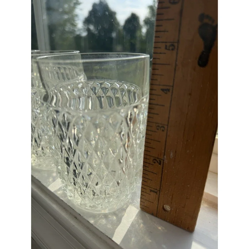 VTG Indiana Glass Diamond Point Clear Flat Tumblers 4 5/8” Set of 4 10 Oz Juice